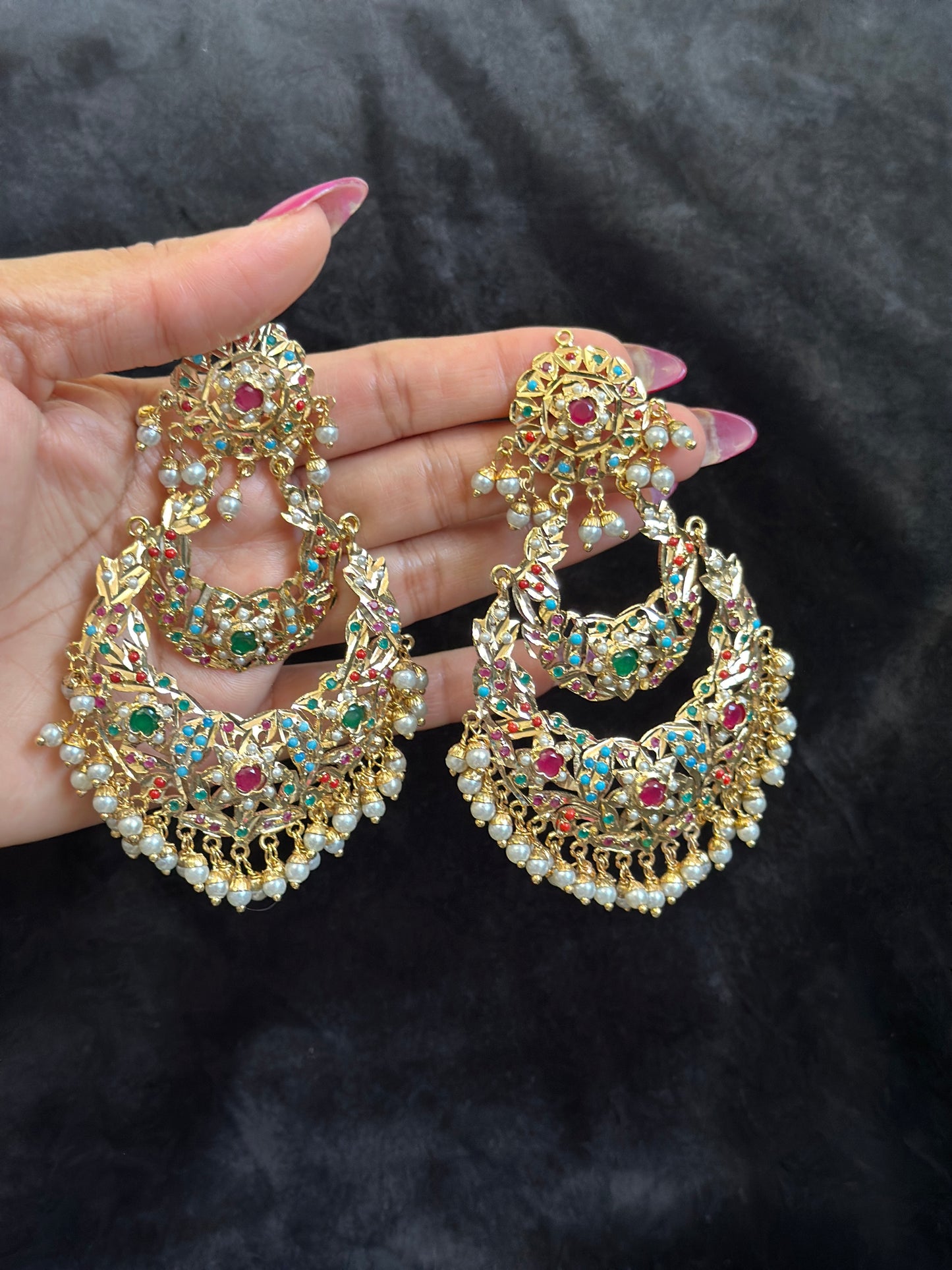 Real jadau oversized earrings