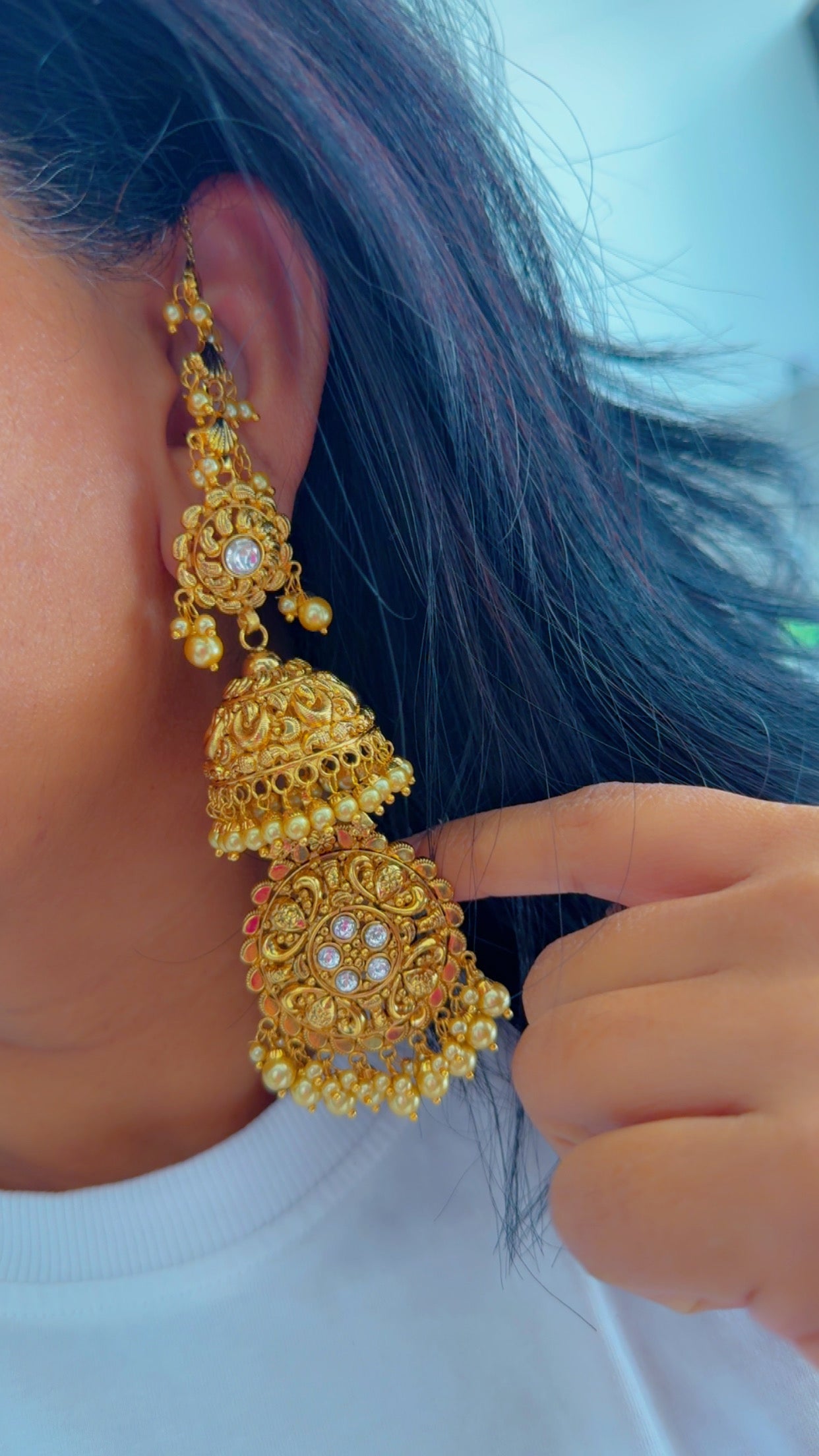 Gold plated earrings inspired from real gold design Jhumka oversized Sandookh collection