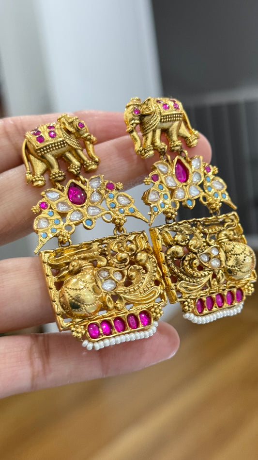 Elephant Antique Look Gold Plated Earrings