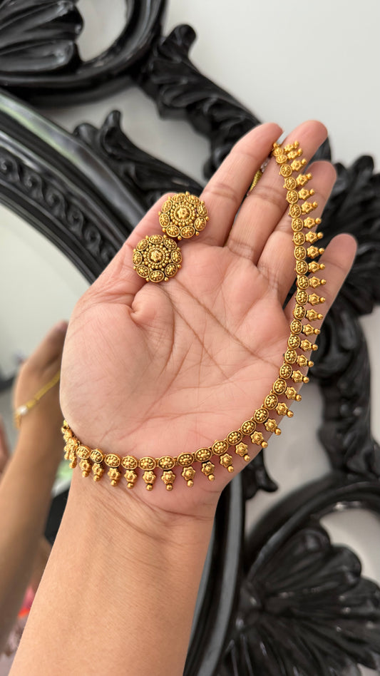 Antique look  Necklace Set with Stud Earrings – Traditional Indian Jewelry  Sandookh collection