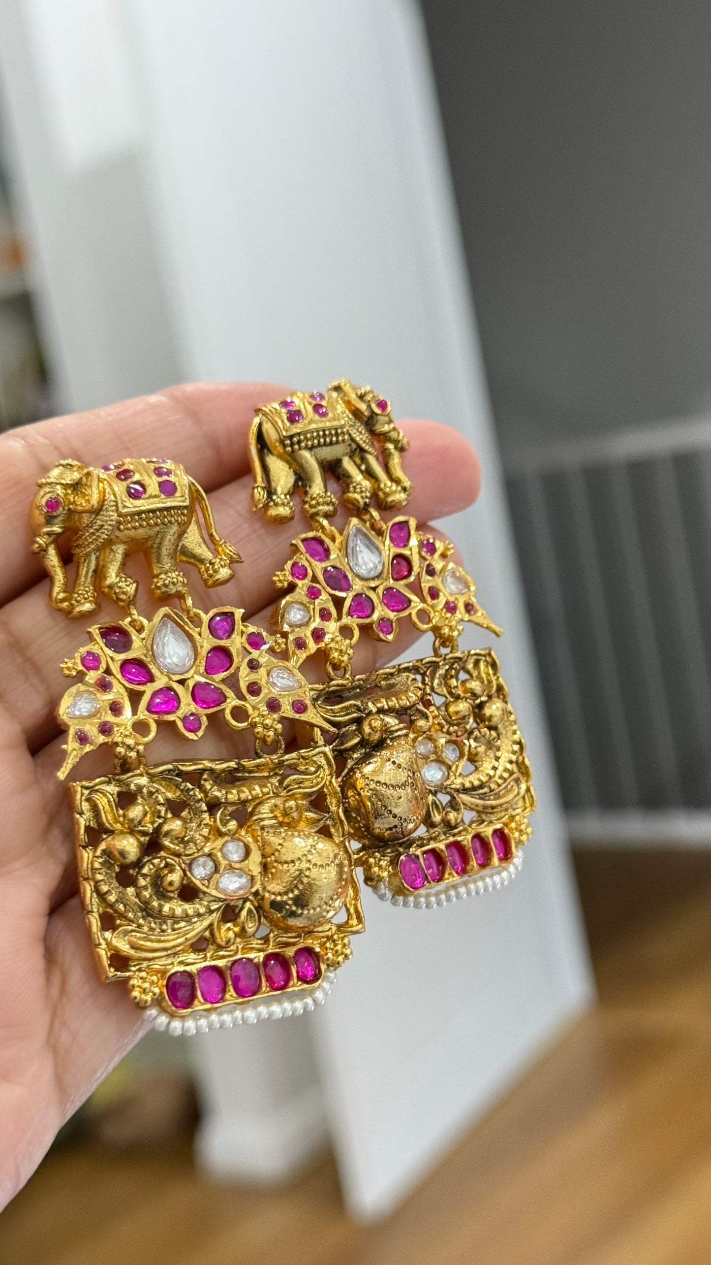Elephant Antique Look Gold Plated Earrings