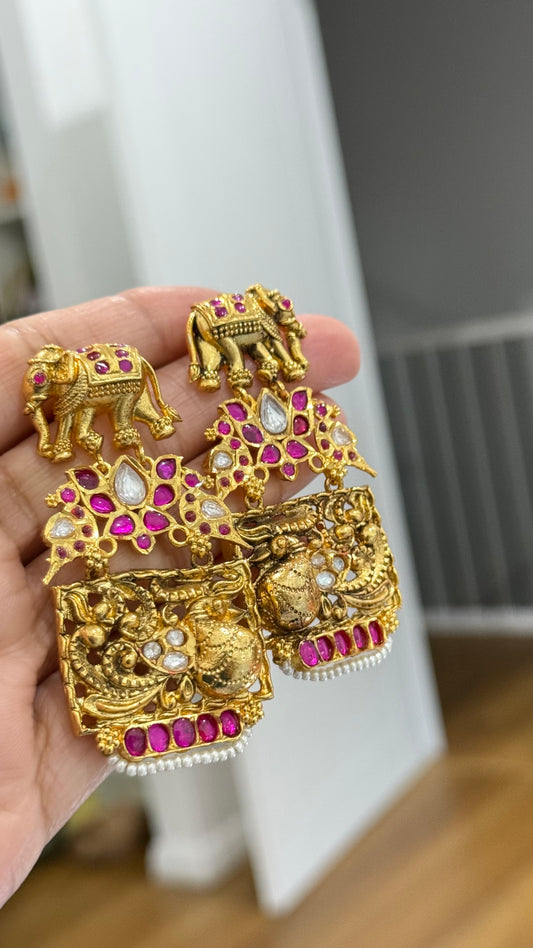 Elephant Antique Look Gold Plated Earrings