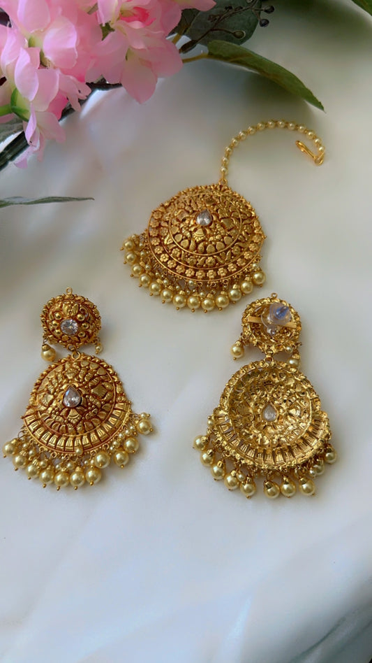 Gold plated Sandookh earrings and tikka