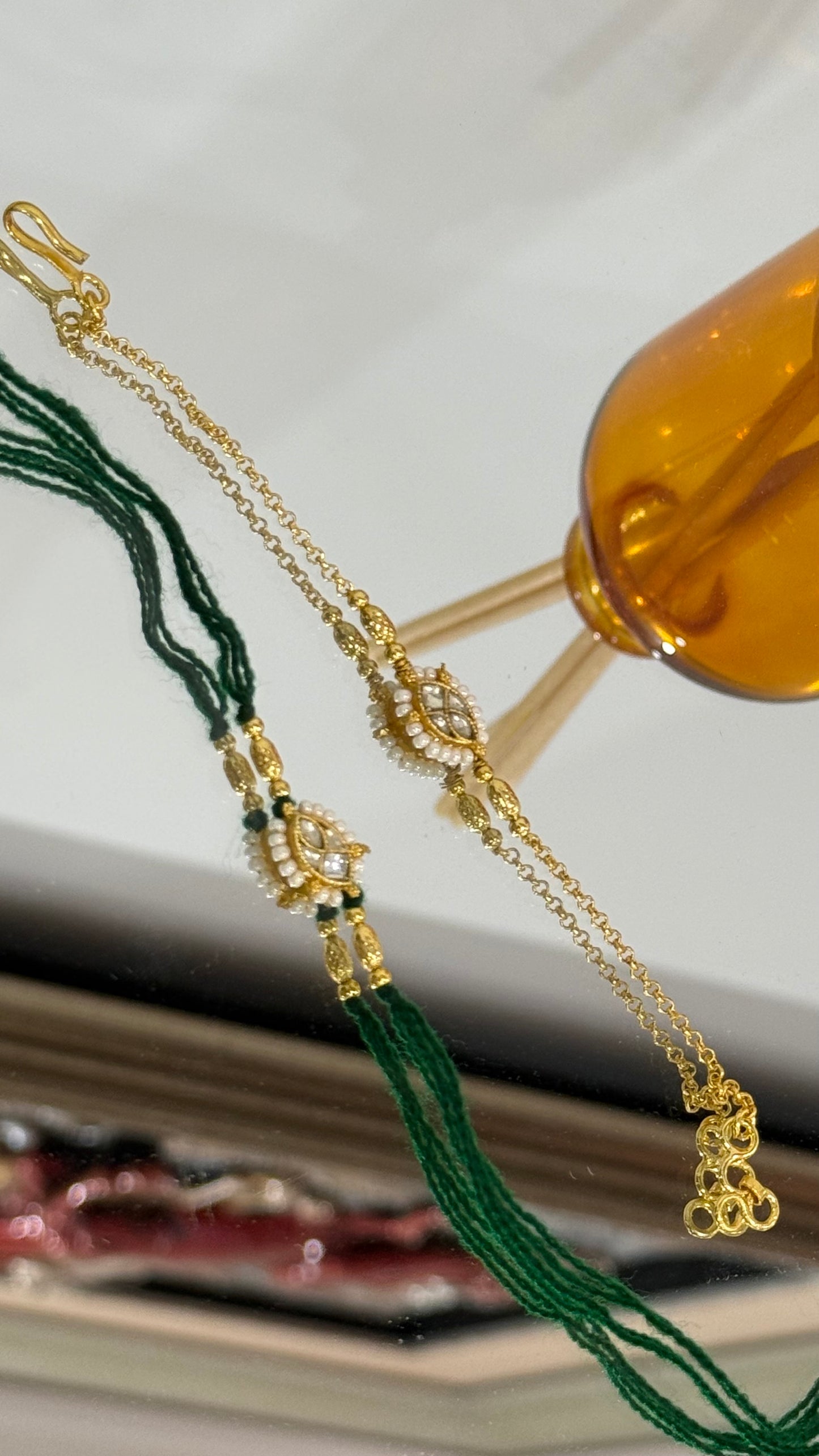 Premium Pachi Kundan  Rakhi for Brother and Bhabi combo