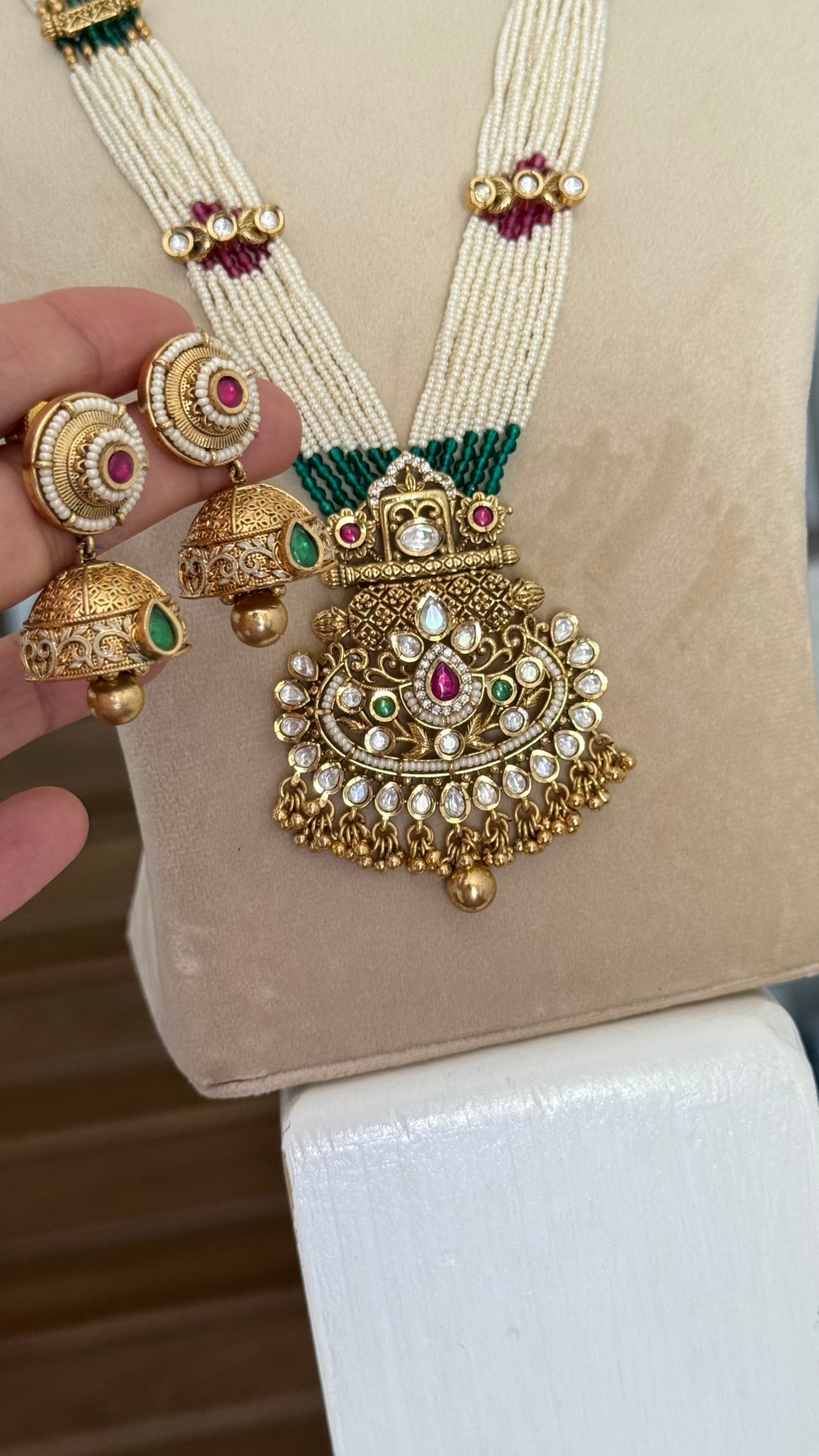 Gold Plated Indian Long necklace / Raani haar Sandookh collection