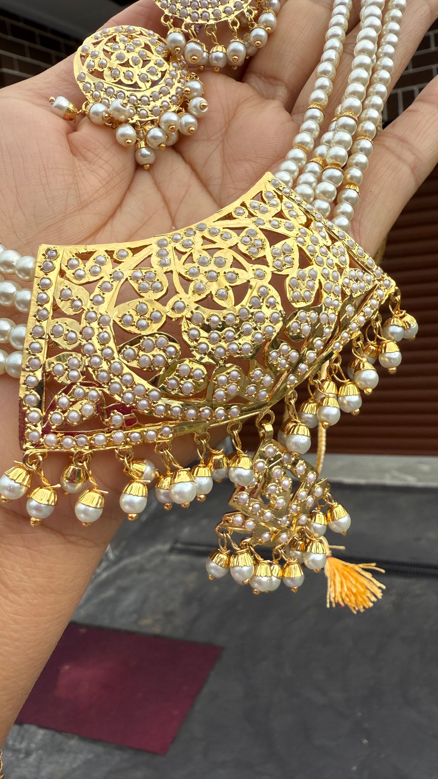 Real jadau necklace / Choker Set gold plated