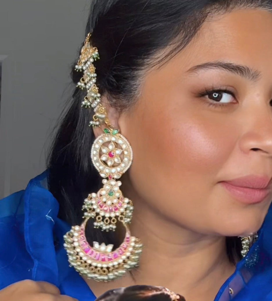 Pachi Kundan earrings gold plated with sahare