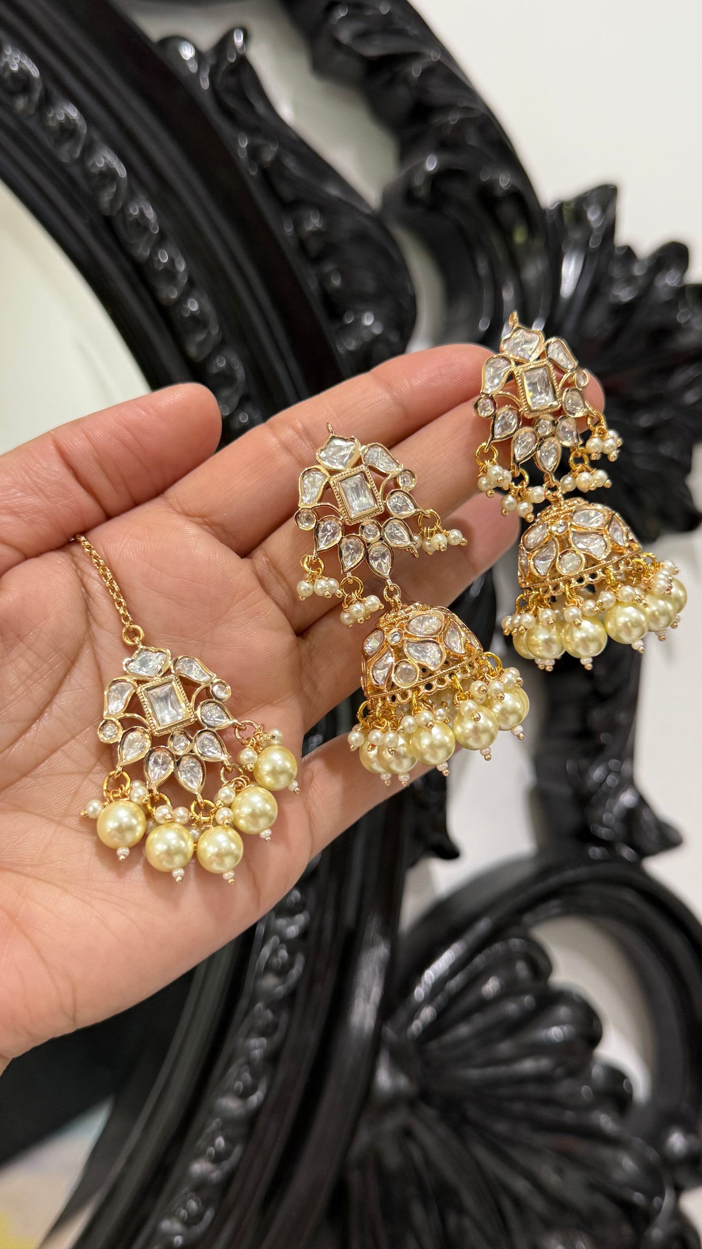 Uncut kundan necklace With earrings and tikka gold plated