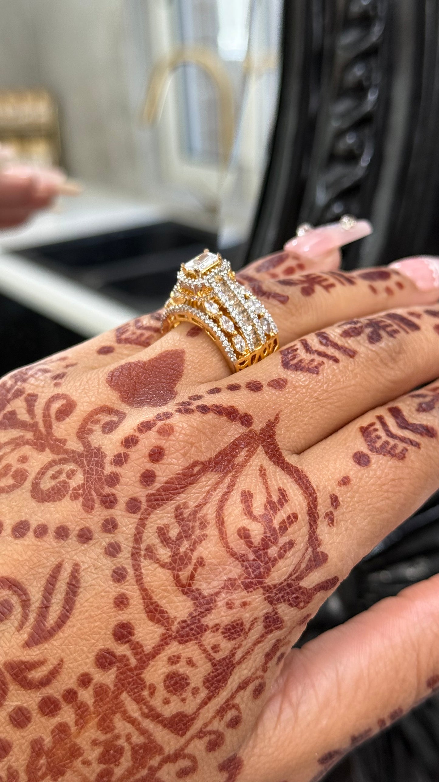 American Diamond Adjustable Ring – Real Gold & Diamond Look Design no 50