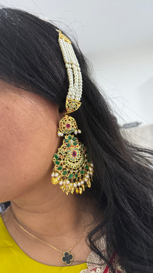 Real Jadau Earrings Gold Plated with Attached Sahare | Traditional Indian Bridal Earrings