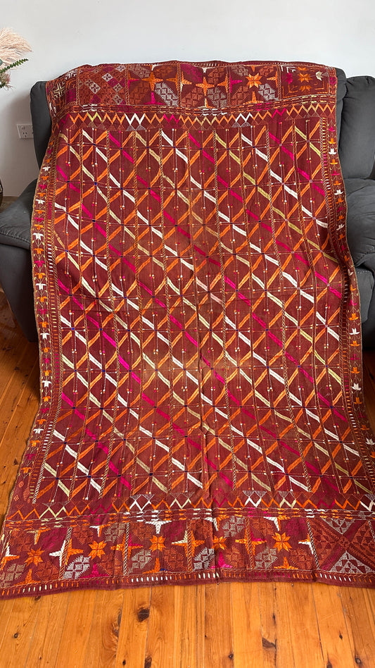 Vintage(preloved) Hand work khaddar baagh phulkari shawl dupatta