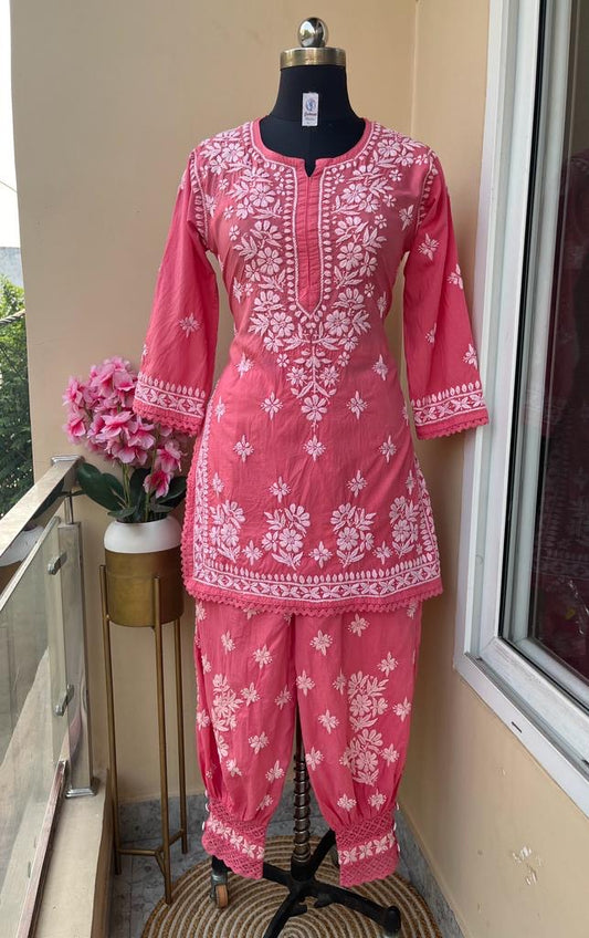 2 piece outfit carrot pink coord set Pakistani style