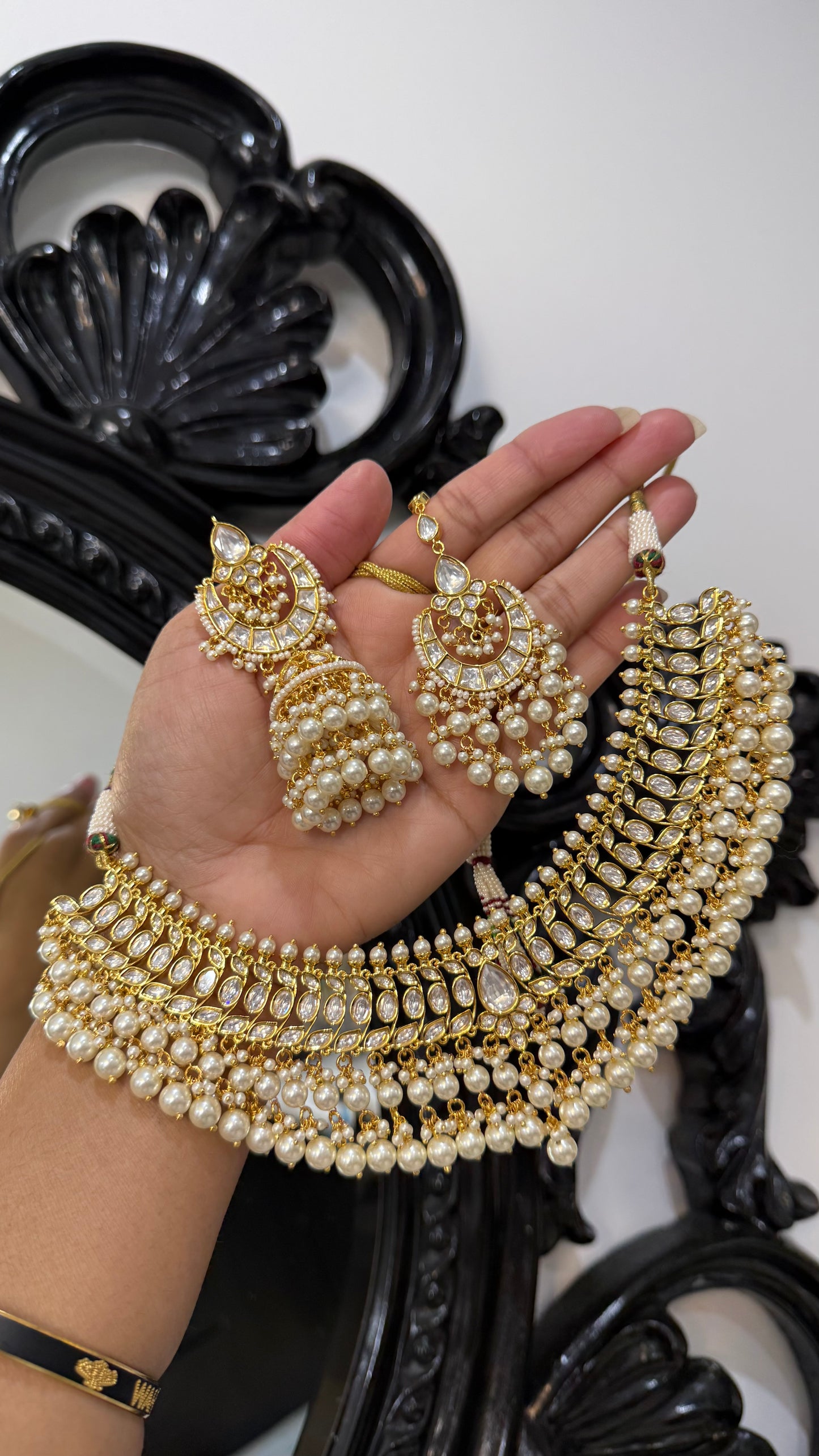 Gold Plated Kundan Necklace with Earring and Tikka Bridal Jewellery Australia