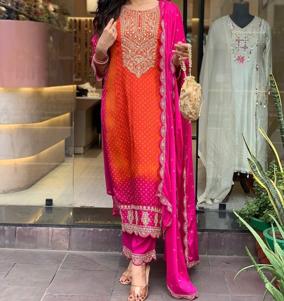 Chinon shirt with palazo and dupatta