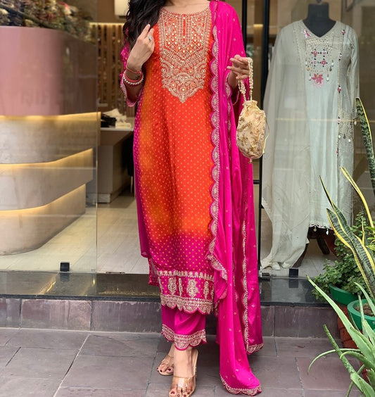 Chinon shirt with palazo and dupatta