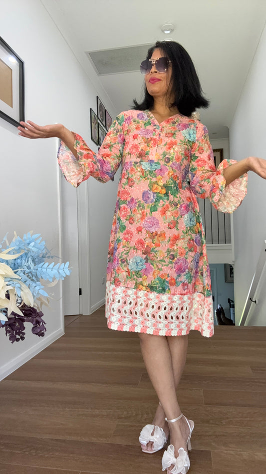 Chikankari Floral Cotton Dress for Women – Summer Wear