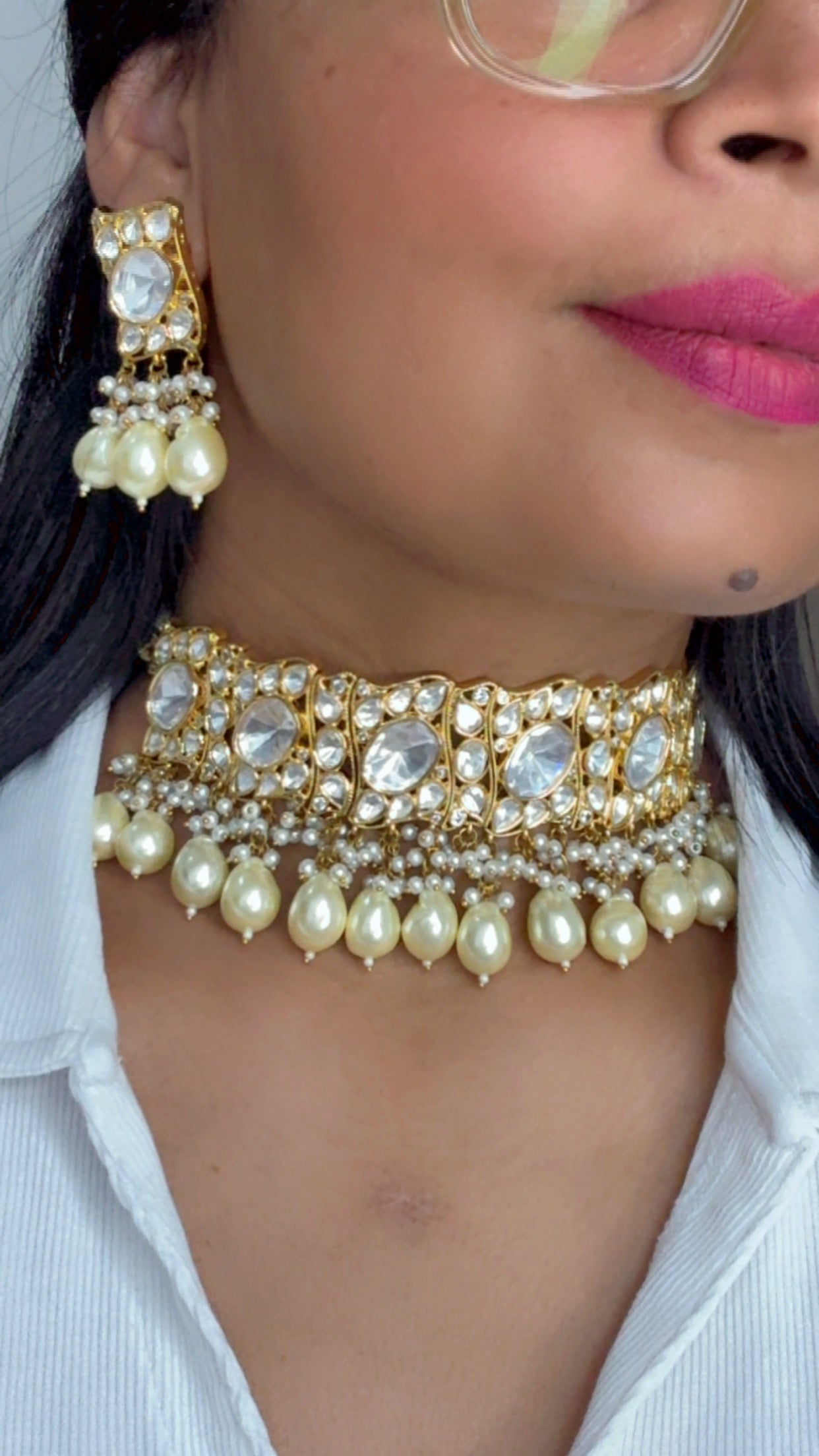 Gold Plated Kundan Necklace with Earring