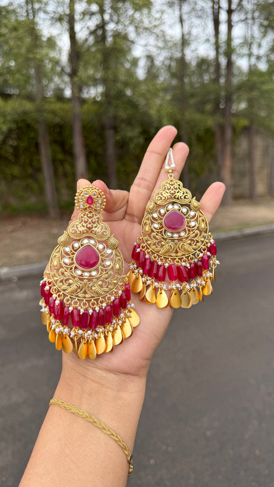 Kaira oversizes earrings with tikka Antique look