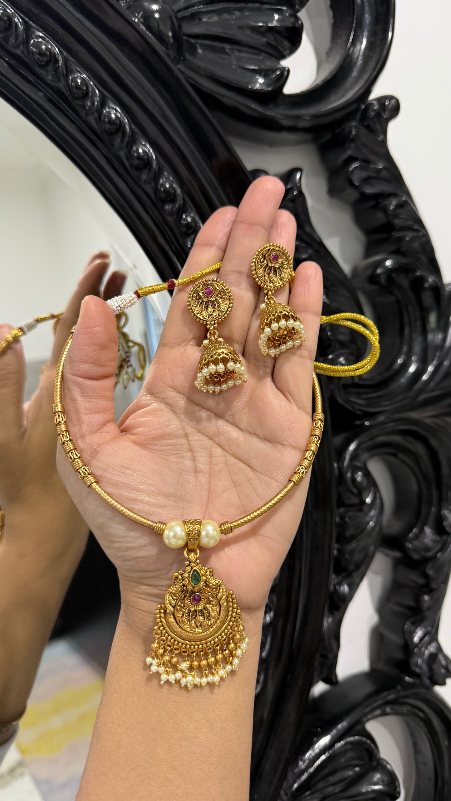 Antique look Gold Plated Necklace with Earring  Sandookh collection
