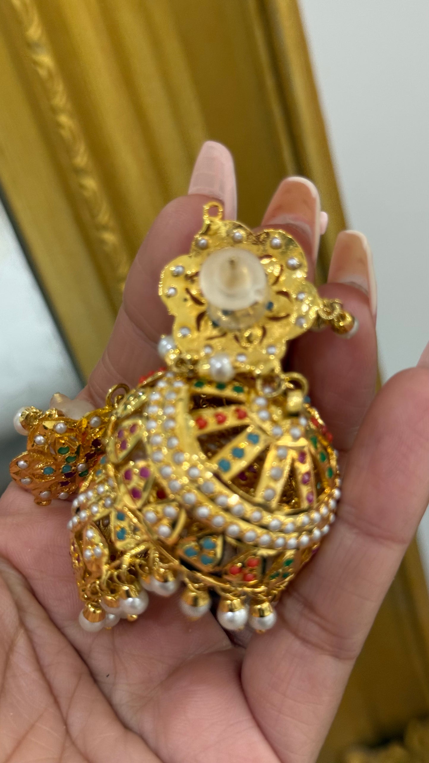 Real Jadau Gold Plated Jhumka