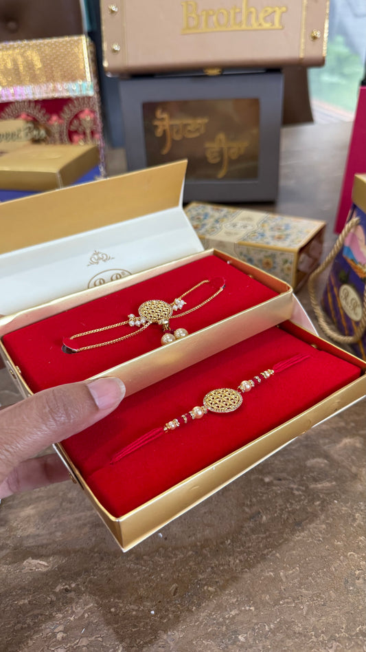 Premium American Diamond Rakhi for veera and bhabi combo