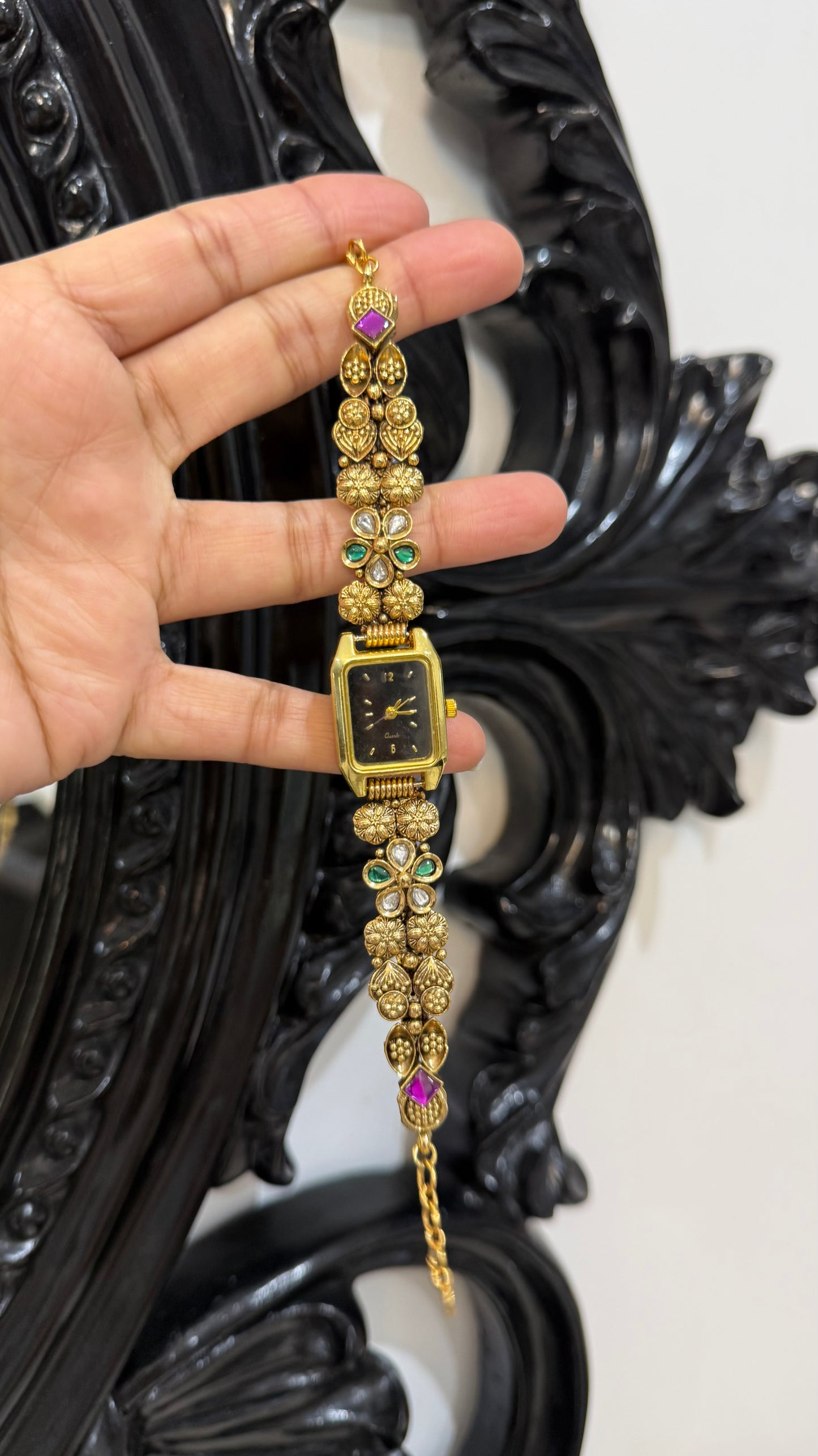 Kundan Heritage Kashmiri Watch | Traditional Indian Jewellery Watch Rakhi gift for bhai or sister
