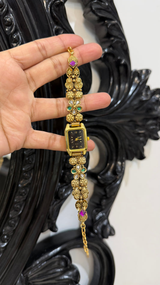 Kundan Heritage Kashmiri Watch | Traditional Indian Jewellery Watch Rakhi gift for bhai or sister