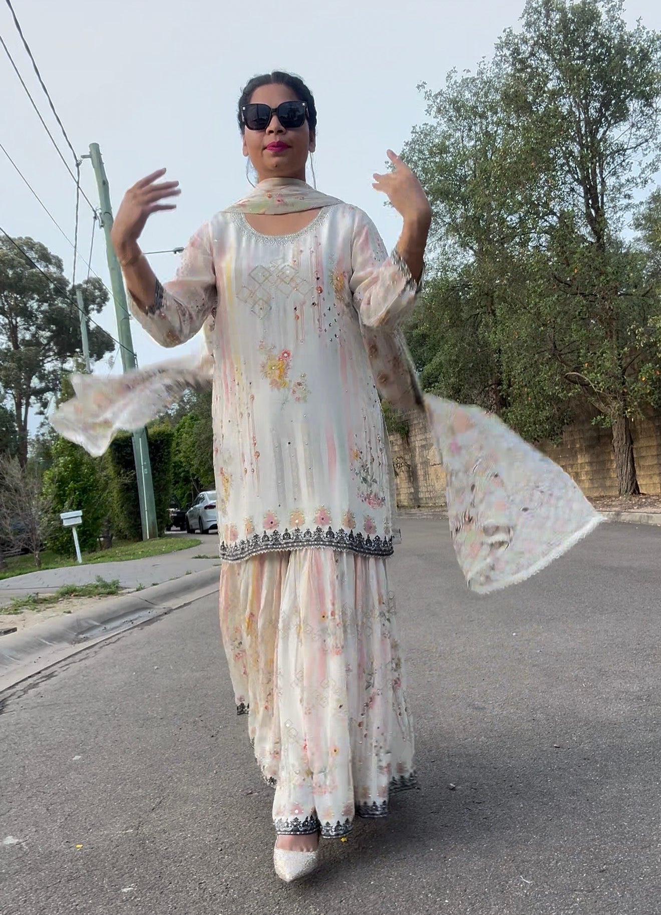 Crepe sharrara suit three piece dress