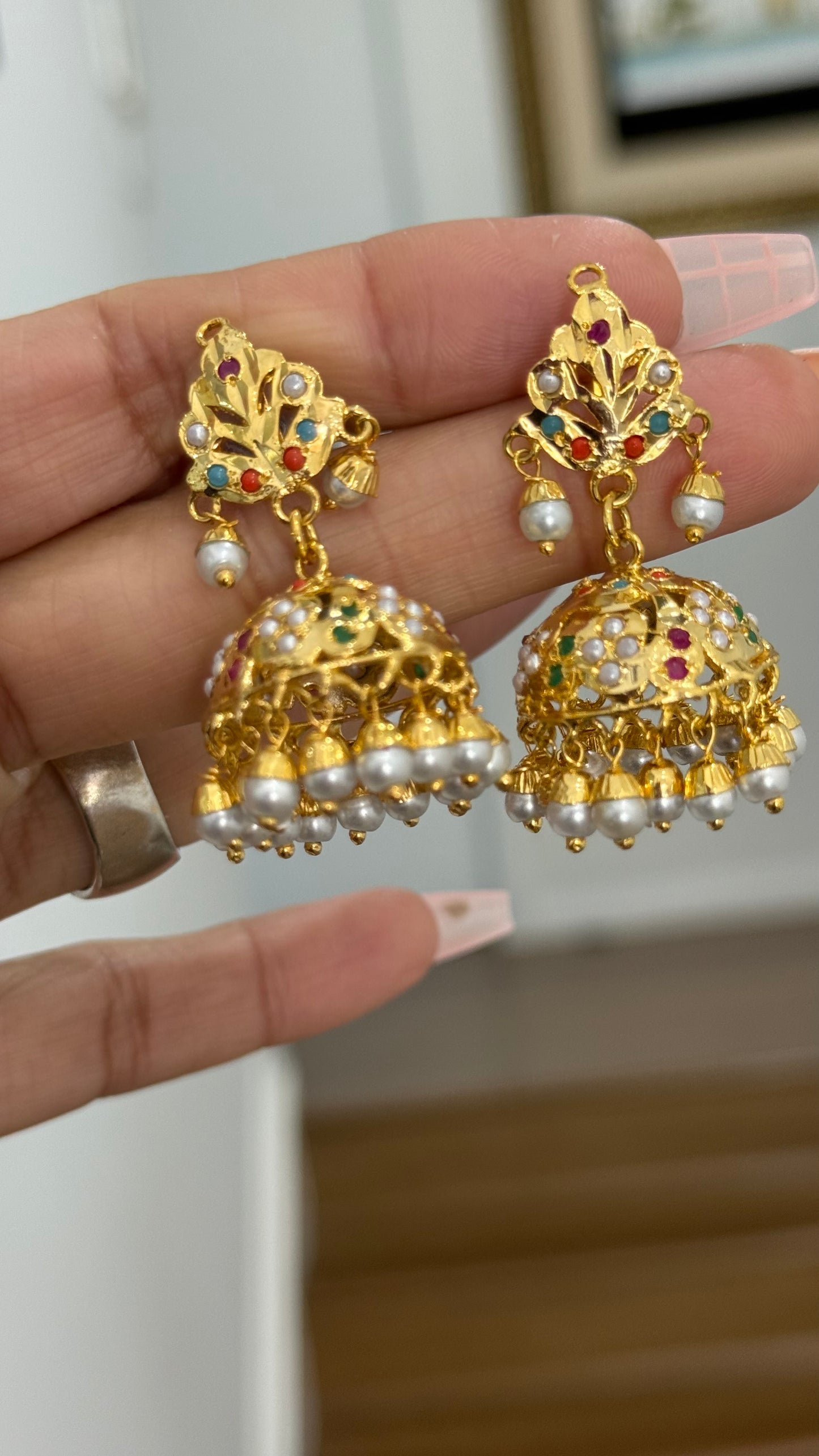 Real Jadau Gold Plated jhumka