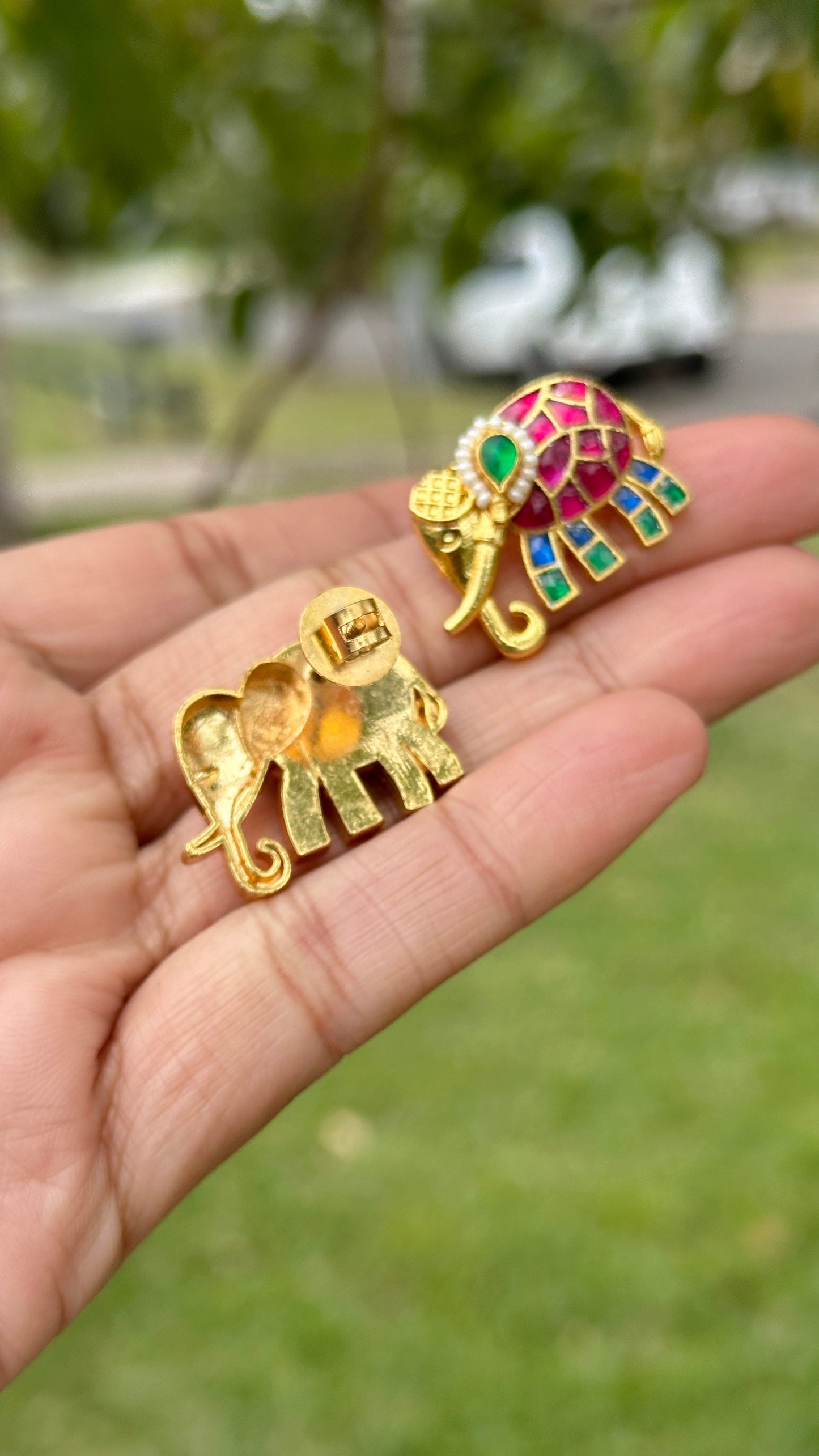 Pachi kundan elephant studs multi