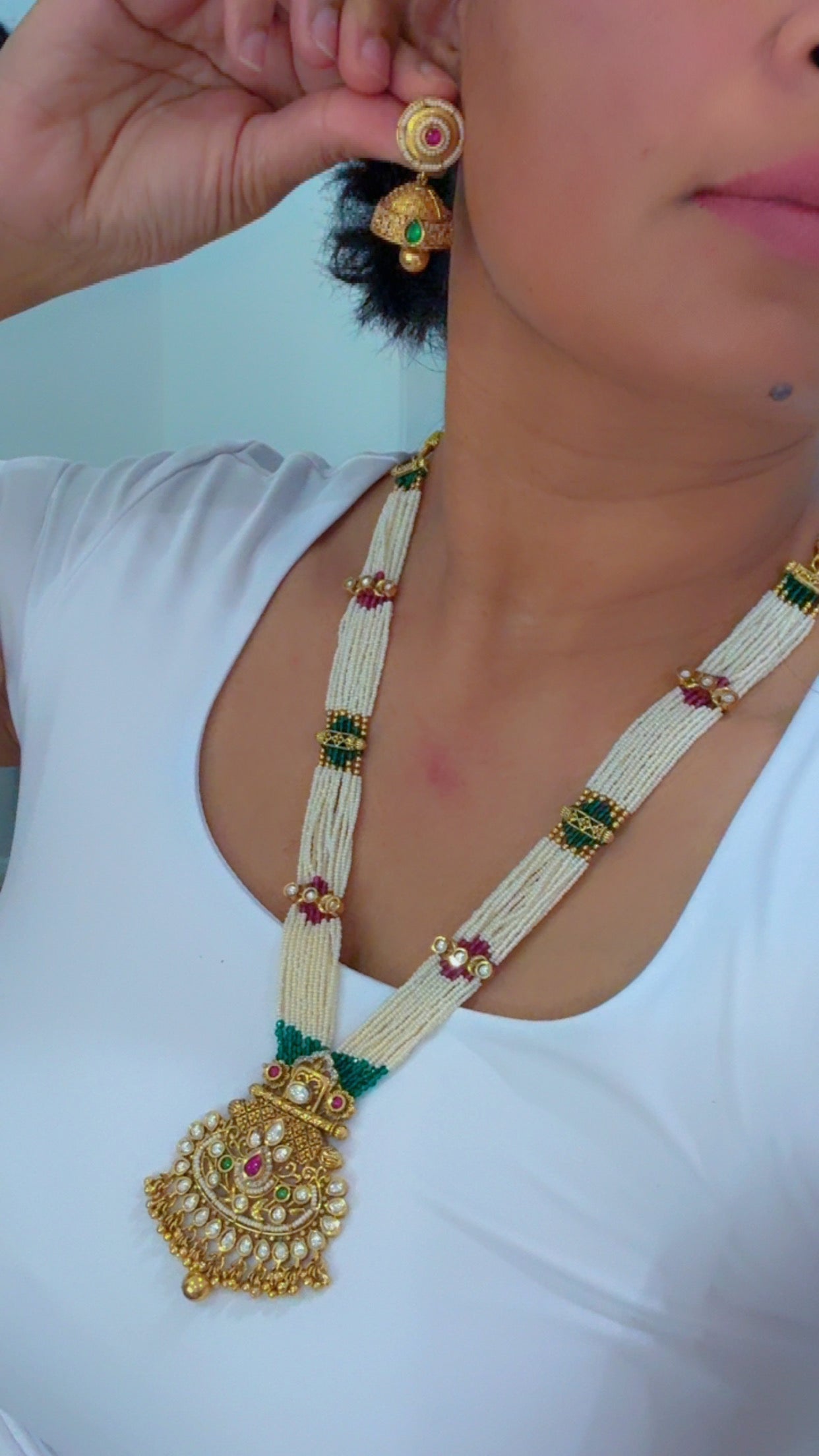 Gold Plated Indian Long necklace / Raani haar Sandookh collection