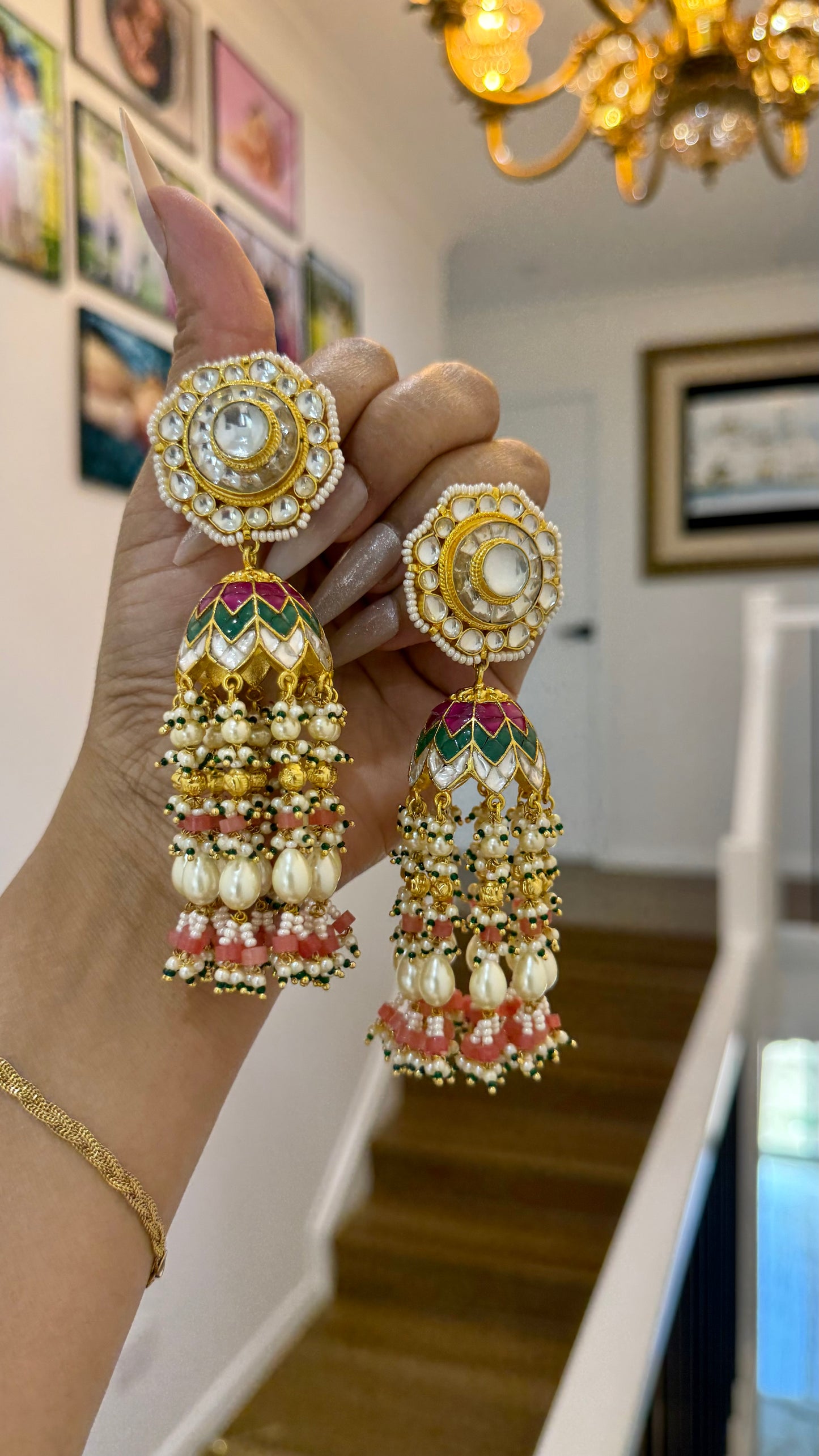 Pachi kundan jhumka