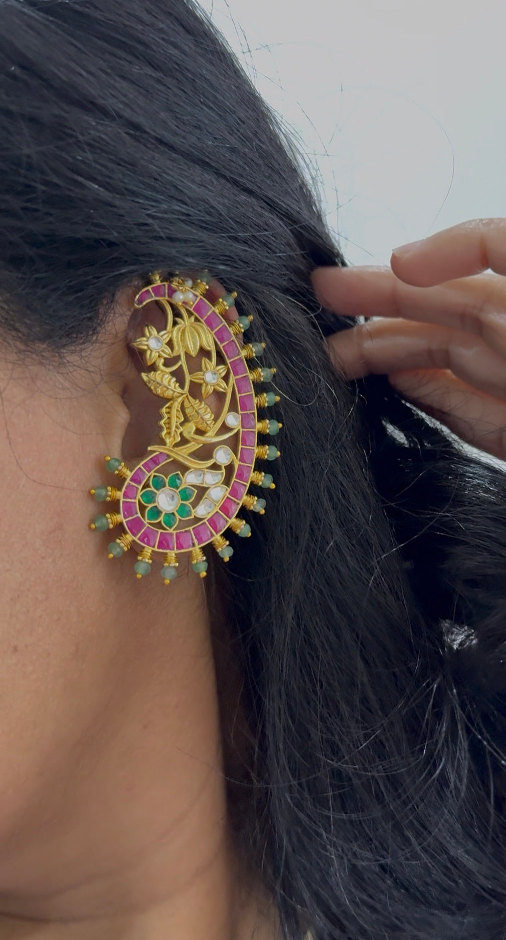 Premium Pachi Kundan Ear Cuffs & Earrings