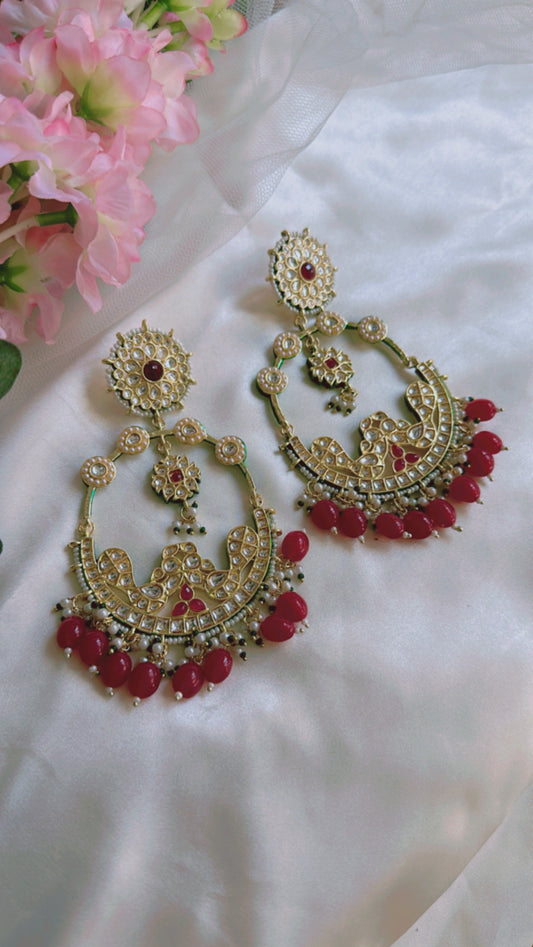 kundan long earring raani pink