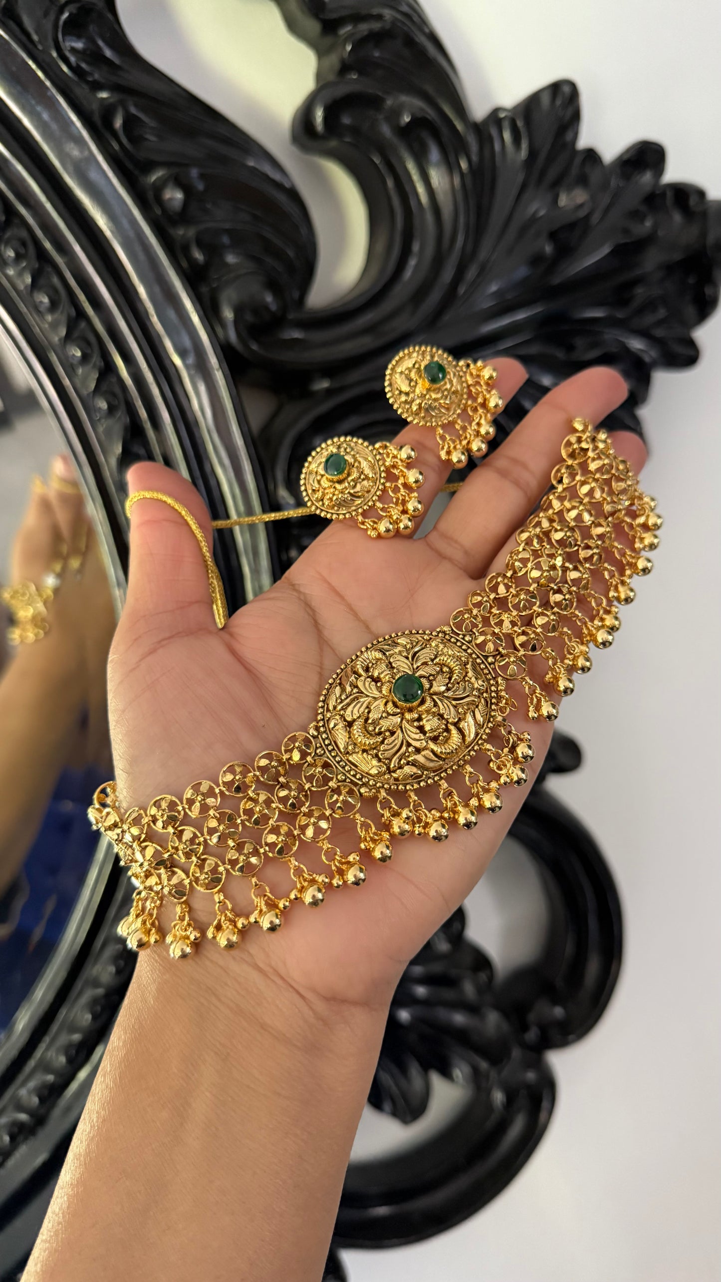 Gold Plated Indian Choker Set with studs Sandookh collection