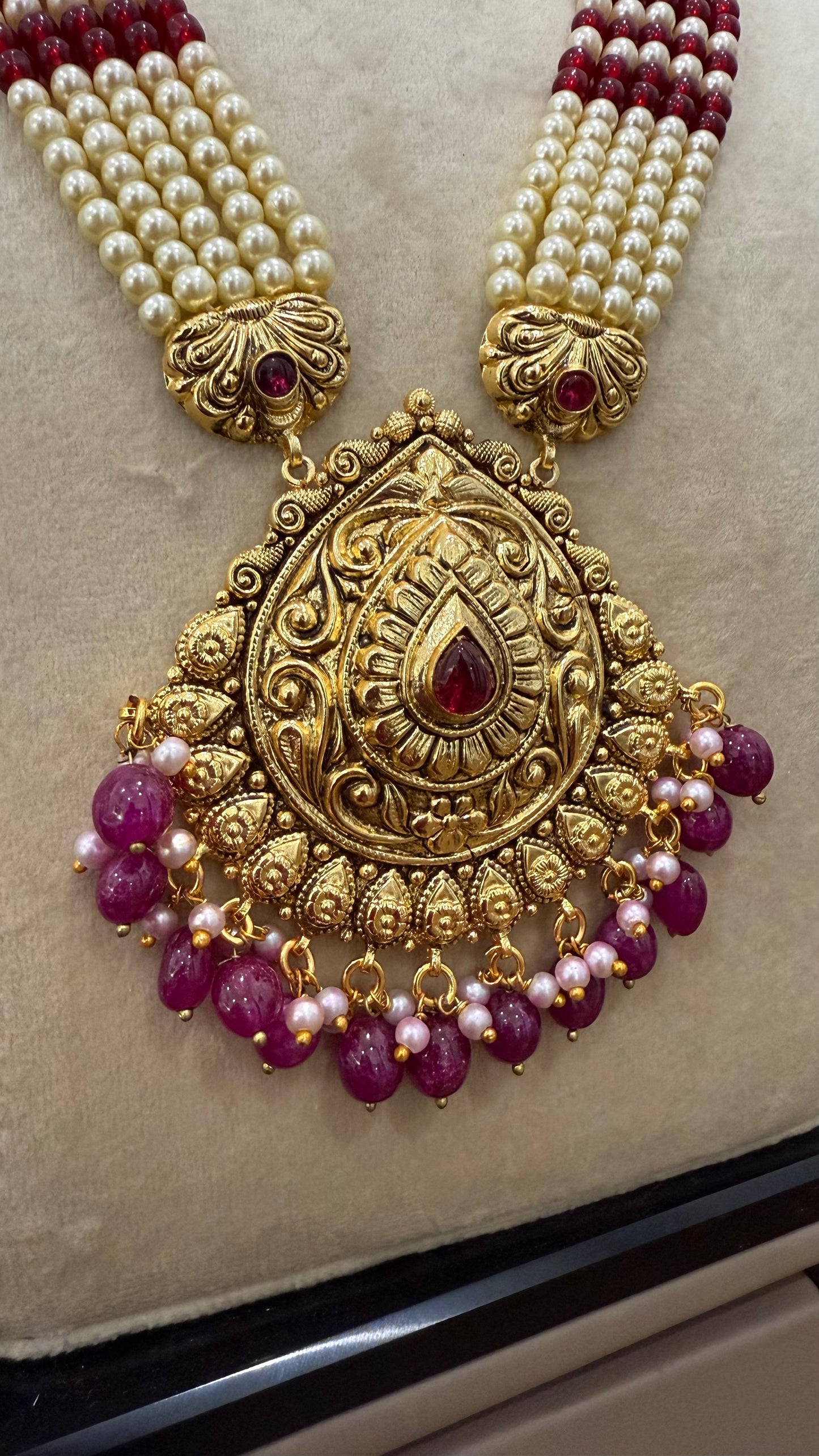 Gold Plated Indian Raani haar Set with Earrings & Tikka – Bridal Jewelry Sandookh collection