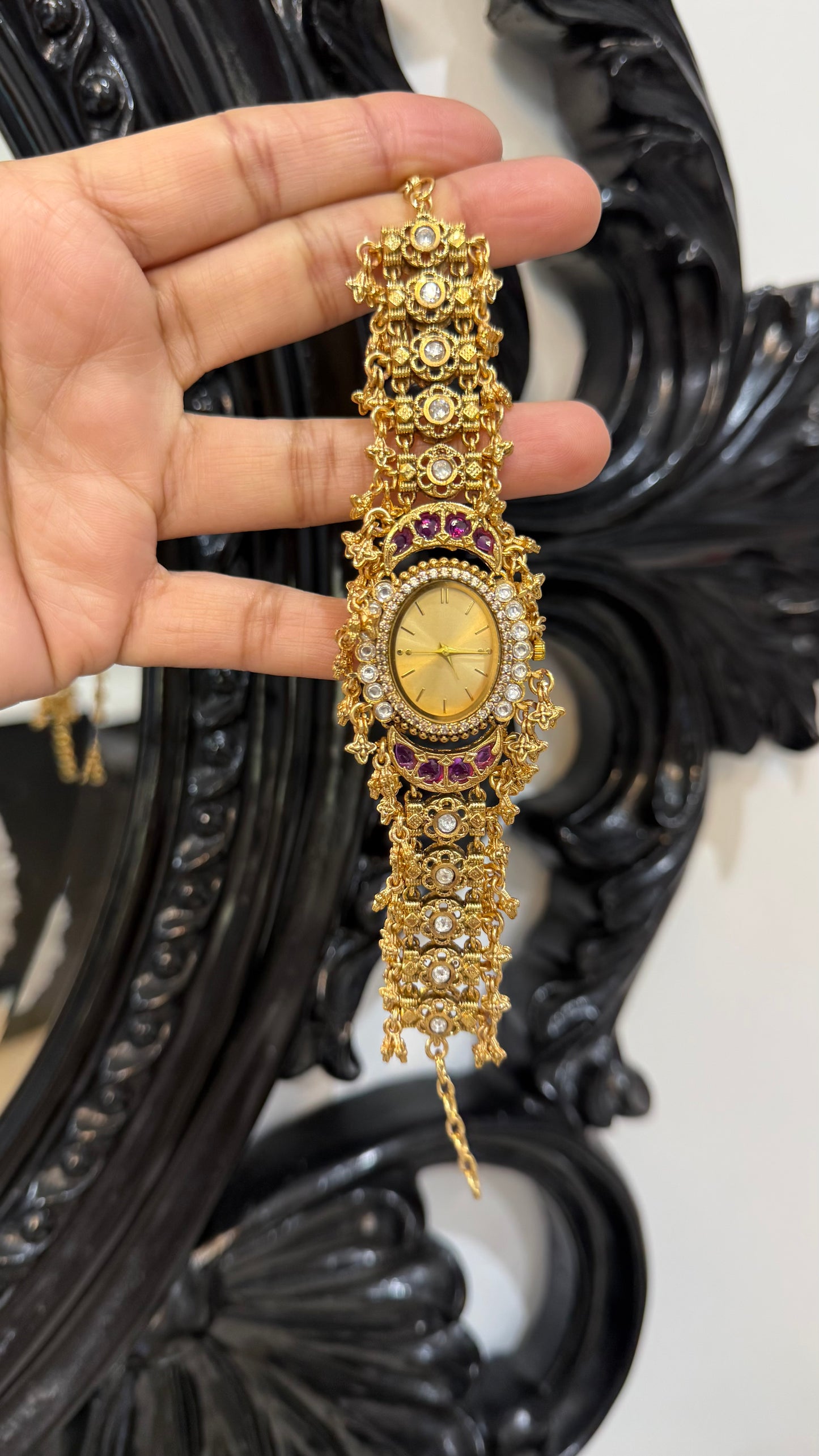 Kundan Heritage Kashmiri Watch | Traditional Indian Jewellery Watch Rakhi gift for bhai or sister