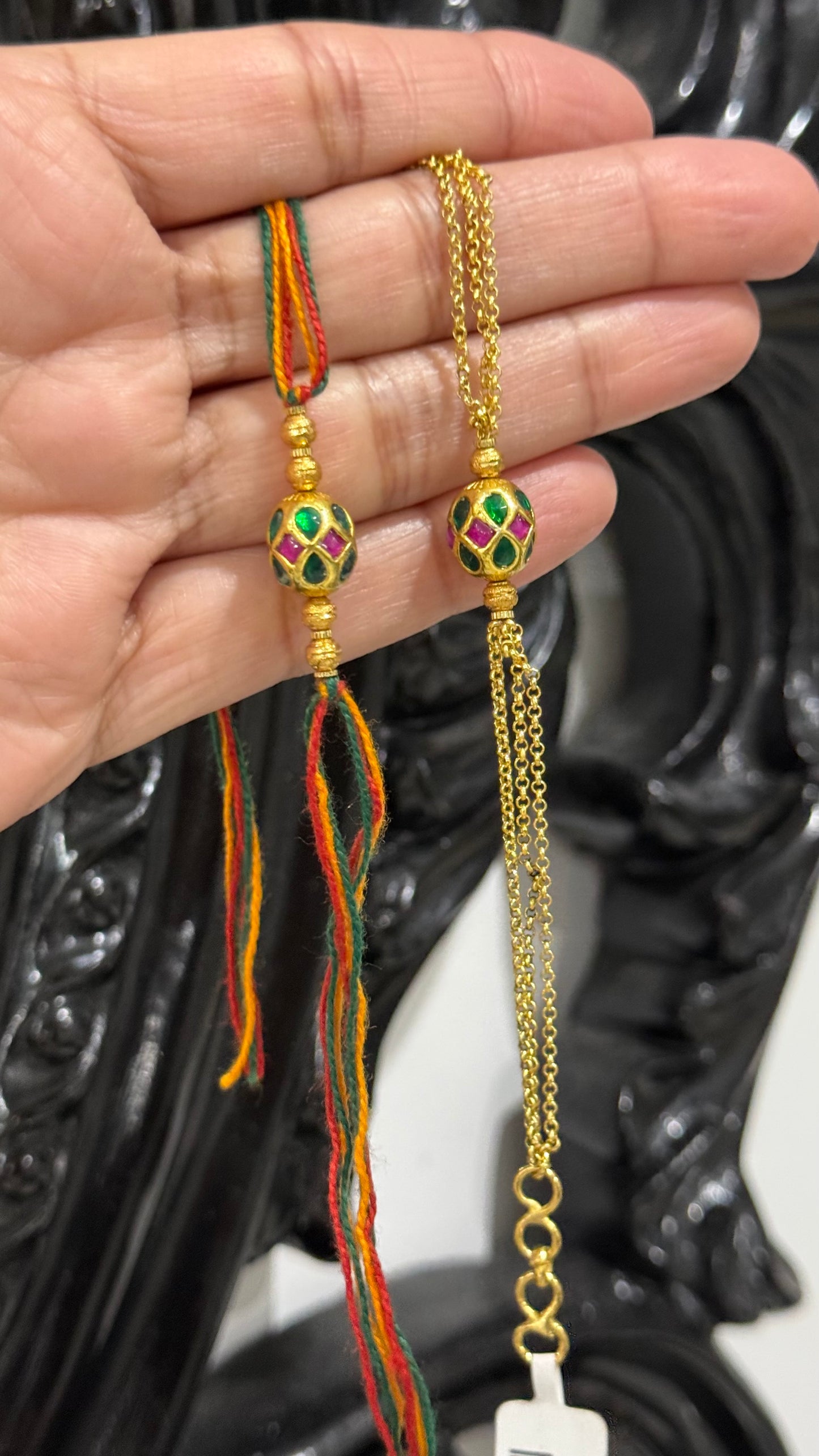 Premium Pachi Kundan  Rakhi for Brother and Bhabi combo