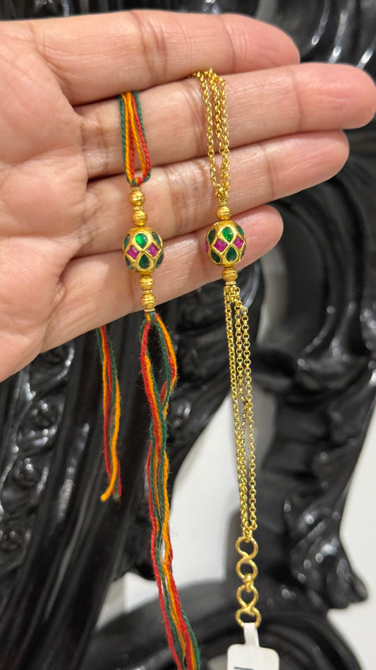 Premium Pachi Kundan  Rakhi for Brother and Bhabi combo