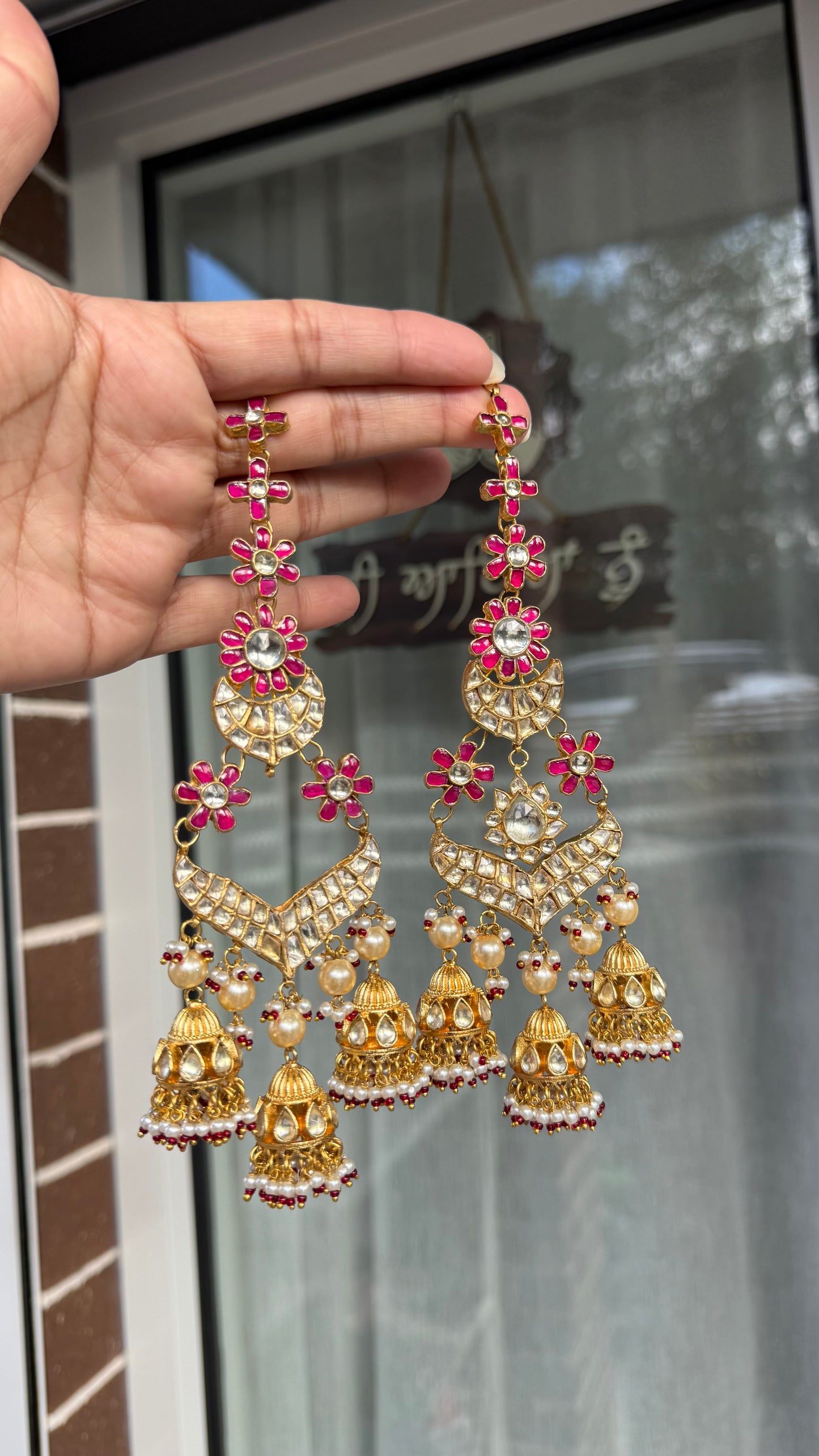 pachi kundan earrings with attached sahare premium quality hand made