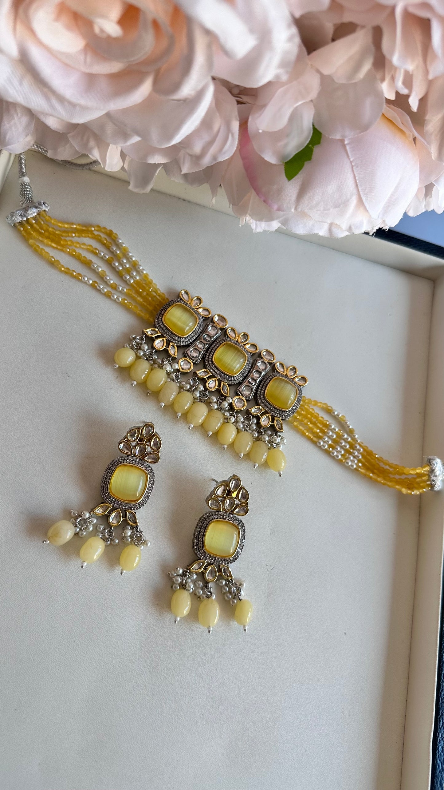 yellow Mint Uncut kundan choker