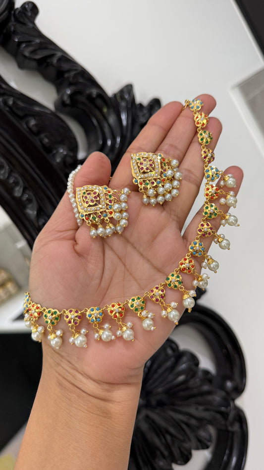 Real Jadau Gold Plated Necklace Set with Matching Earrings | Bridal Indian Jewellery Australia