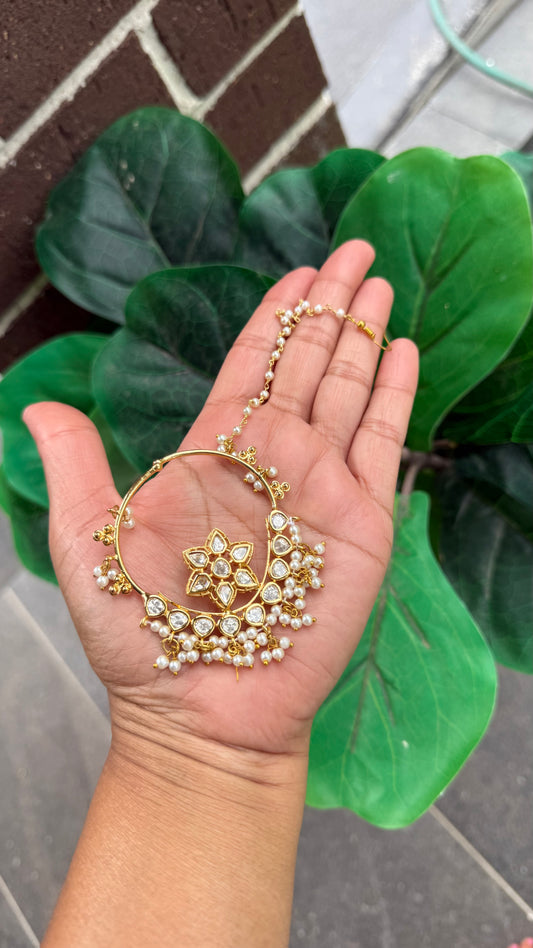 Kundan Nath (Non-Piercing Nose Ring) – Traditional Bridal Nath