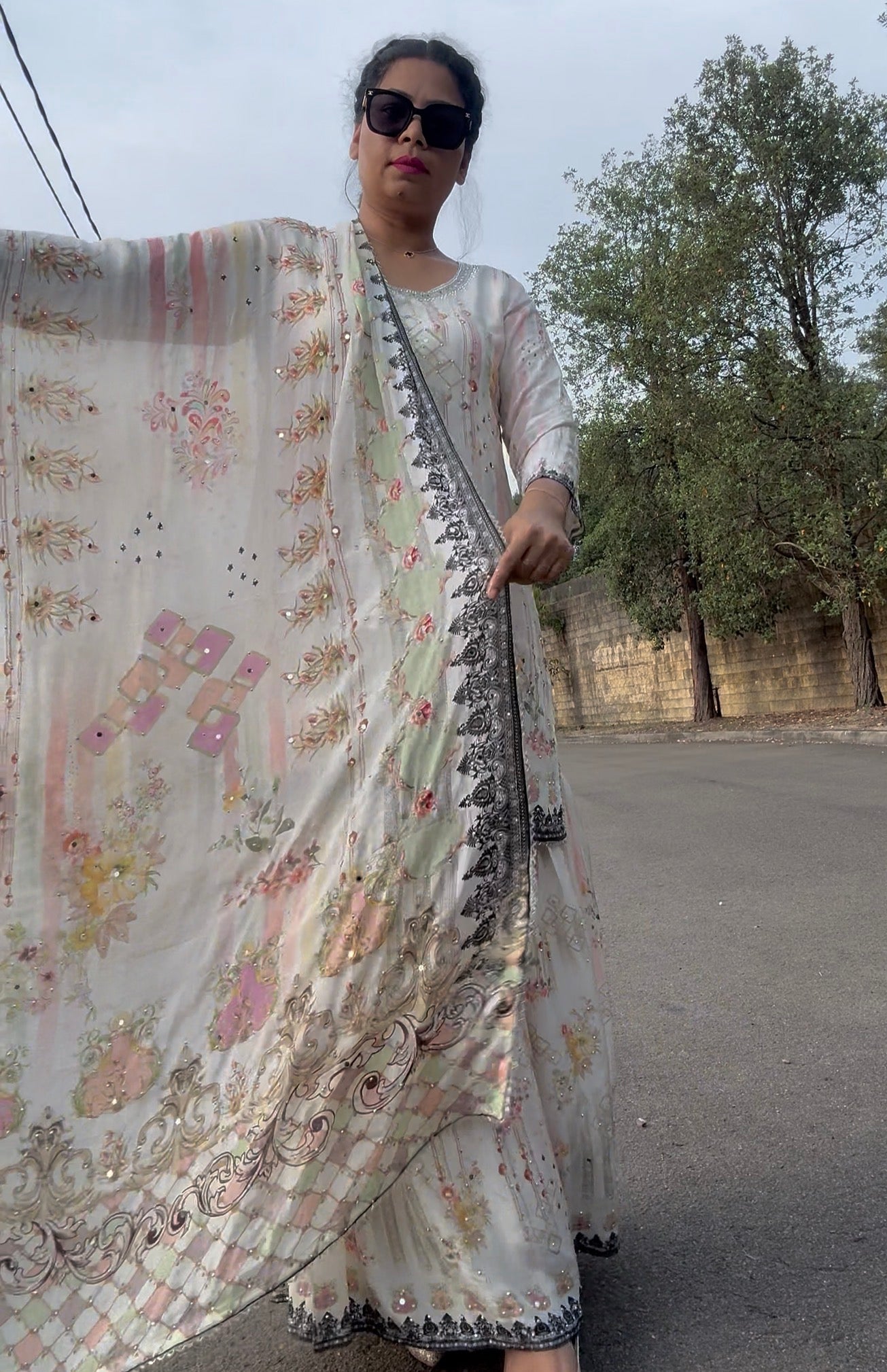 Crepe sharrara suit three piece dress