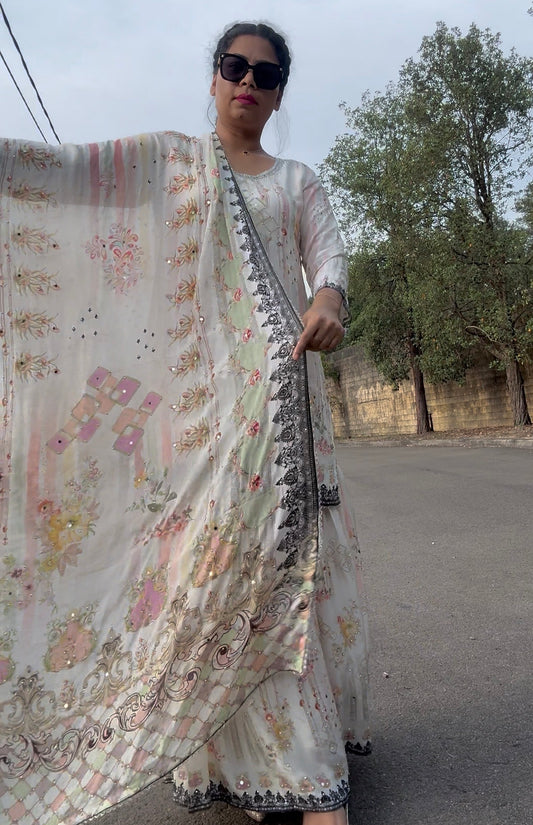 Crepe sharrara suit three piece dress