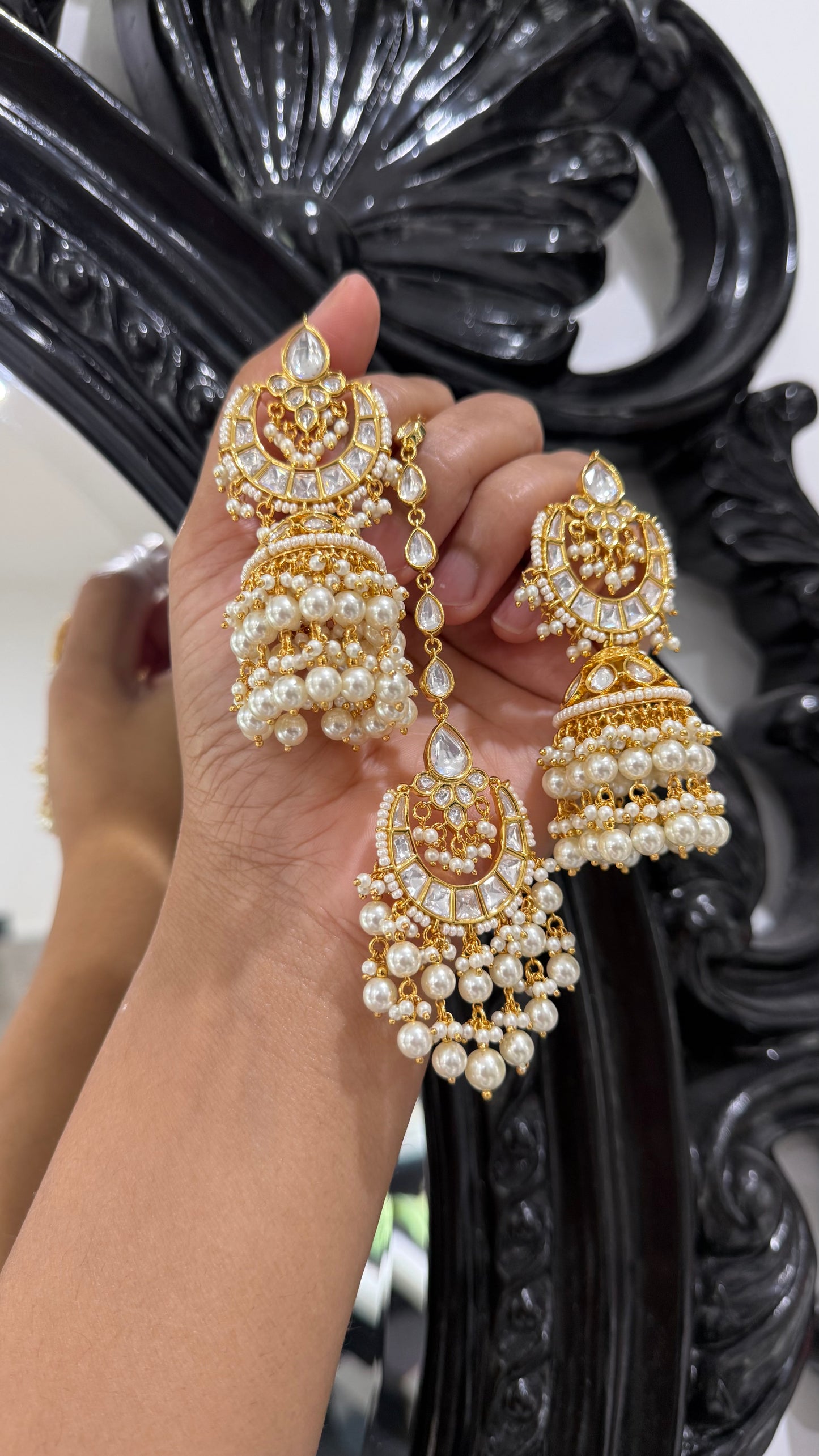 Gold Plated Kundan Necklace with Earring and Tikka Bridal Jewellery Australia