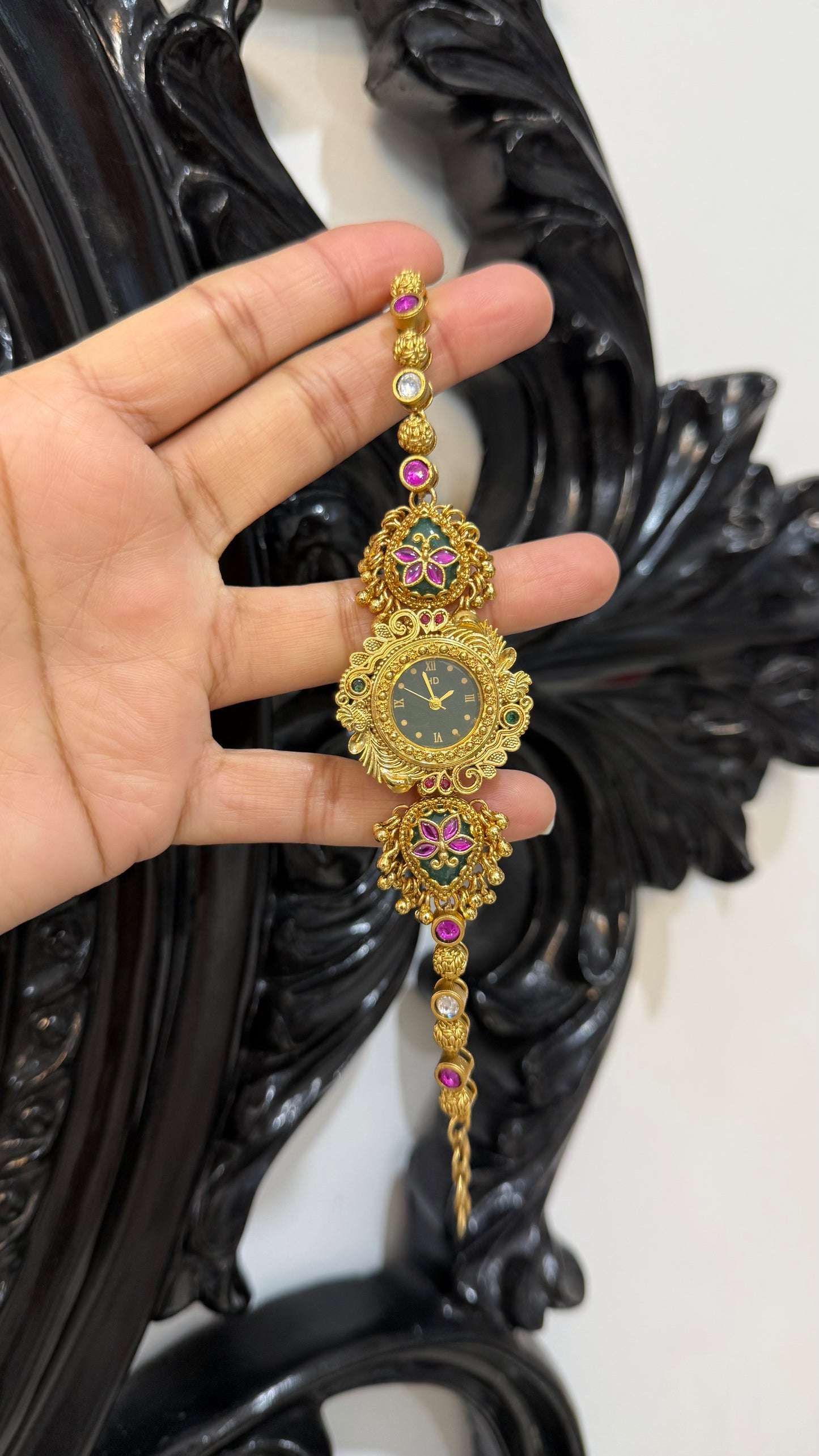 Kundan Heritage Kashmiri Watch | Traditional Indian Jewellery Watch Rakhi gift for bhai or sister