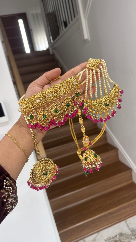 Gold look choker set sandookh bridal