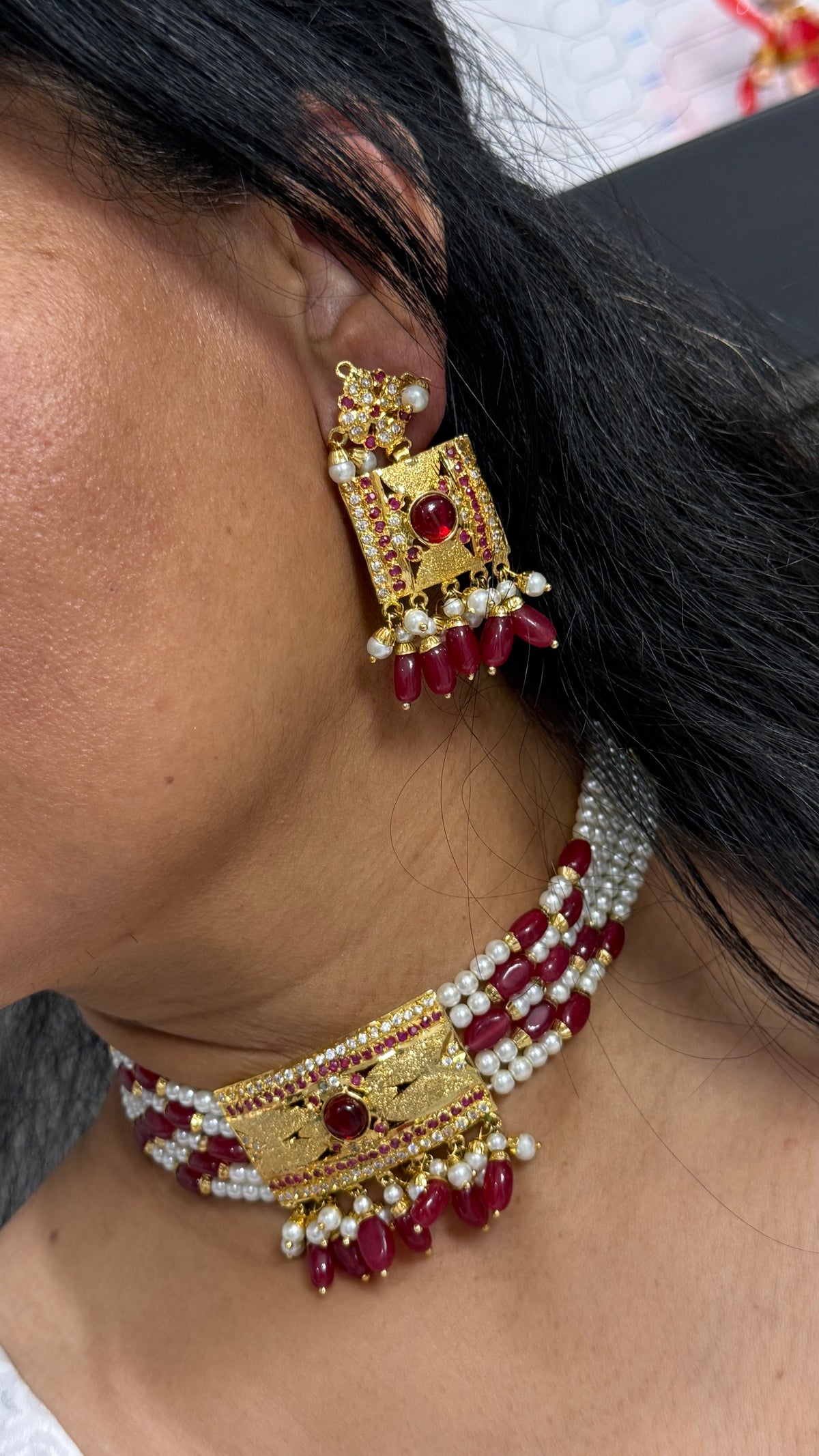 Real jadau necklace / Choker Set gold plated