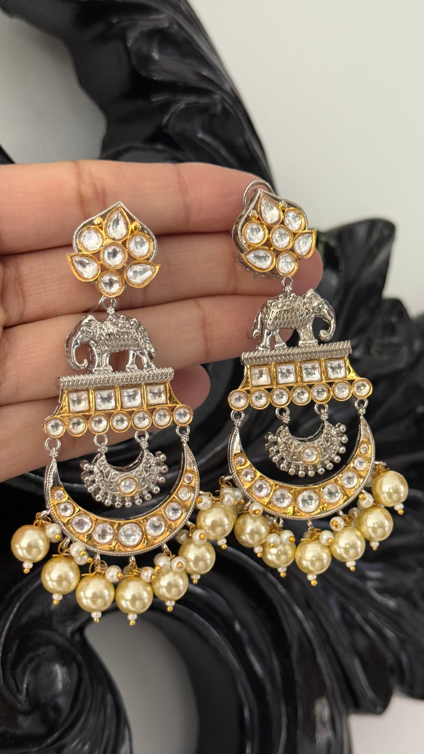 Uncut kundan earrings dual tone with pearl